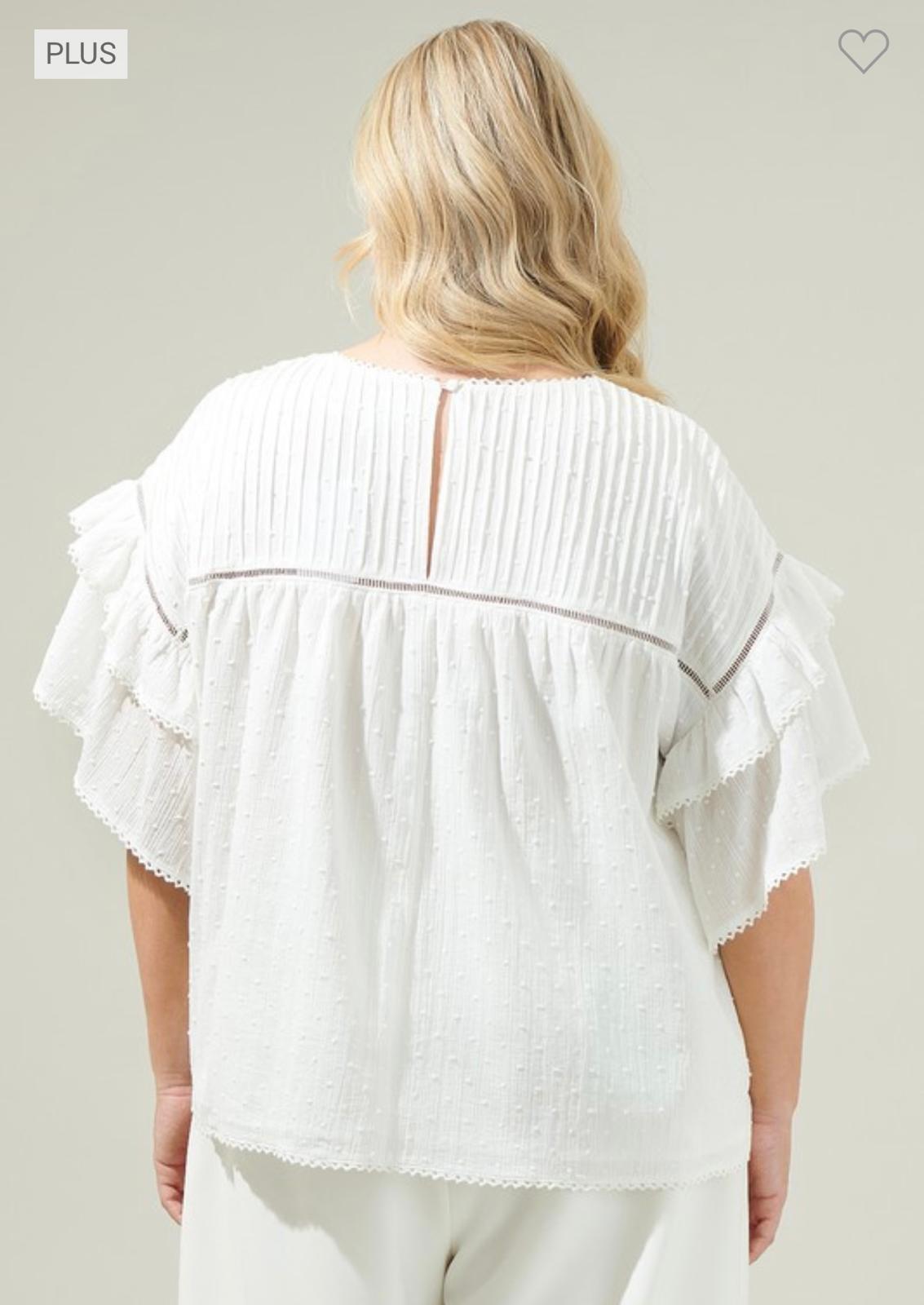 Elen - White Lace Ruffle Blouse