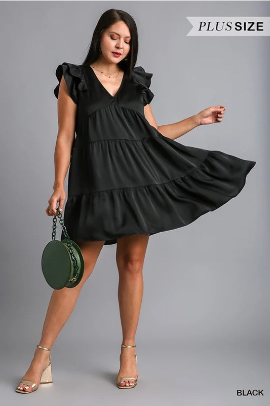 Maggie - Black Satin Dress
