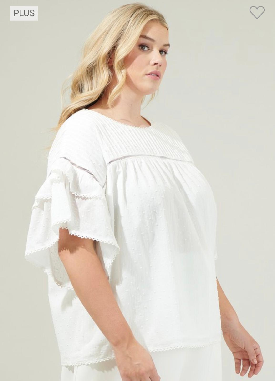 Elen - White Lace Ruffle Blouse