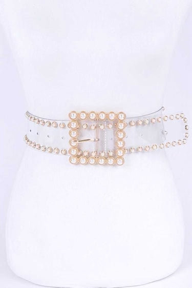 Camilla - Clear Crystal Square Pearl Buckle Belt