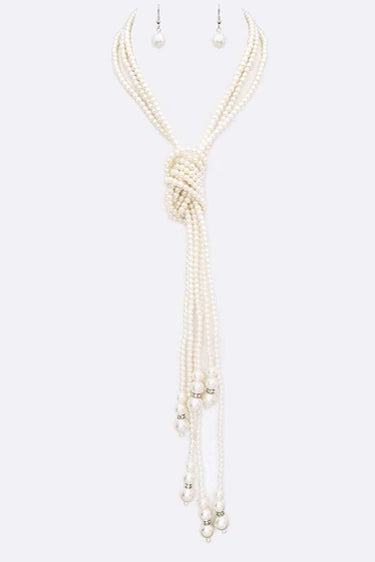 Ingrid - Adjustable Pearl Necklace and earring set
