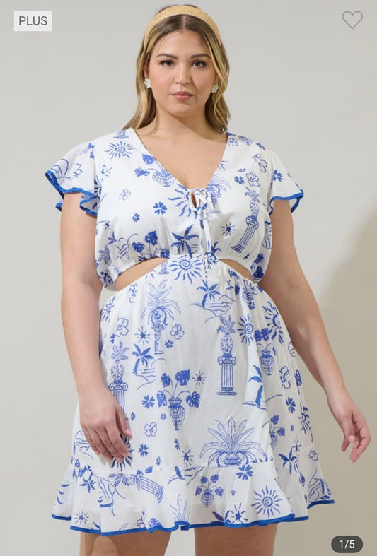 Celeste - White Blue Mini Dress