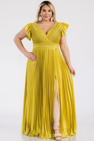 Lenora - Lime Pleated Dress