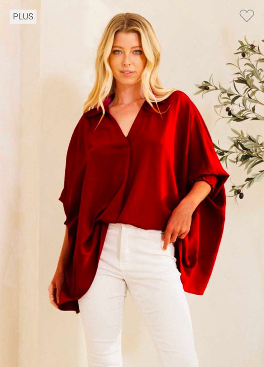 Estelle - Wine Blouson Top