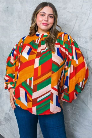 Aelia - Orange Teal Top