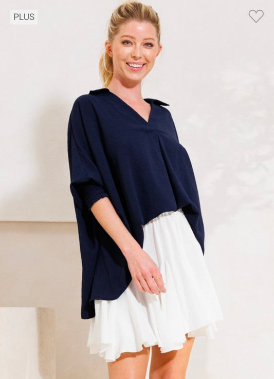 Estelle - Navy Blouson Top