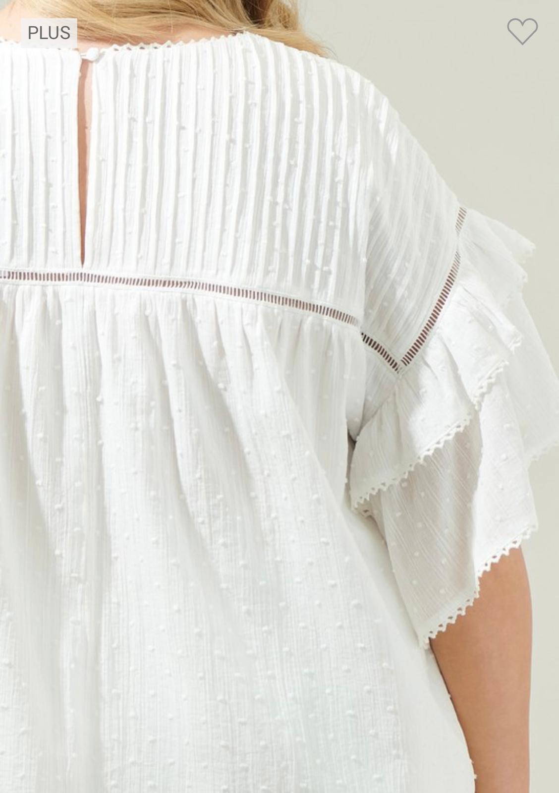 Elen - White Lace Ruffle Blouse