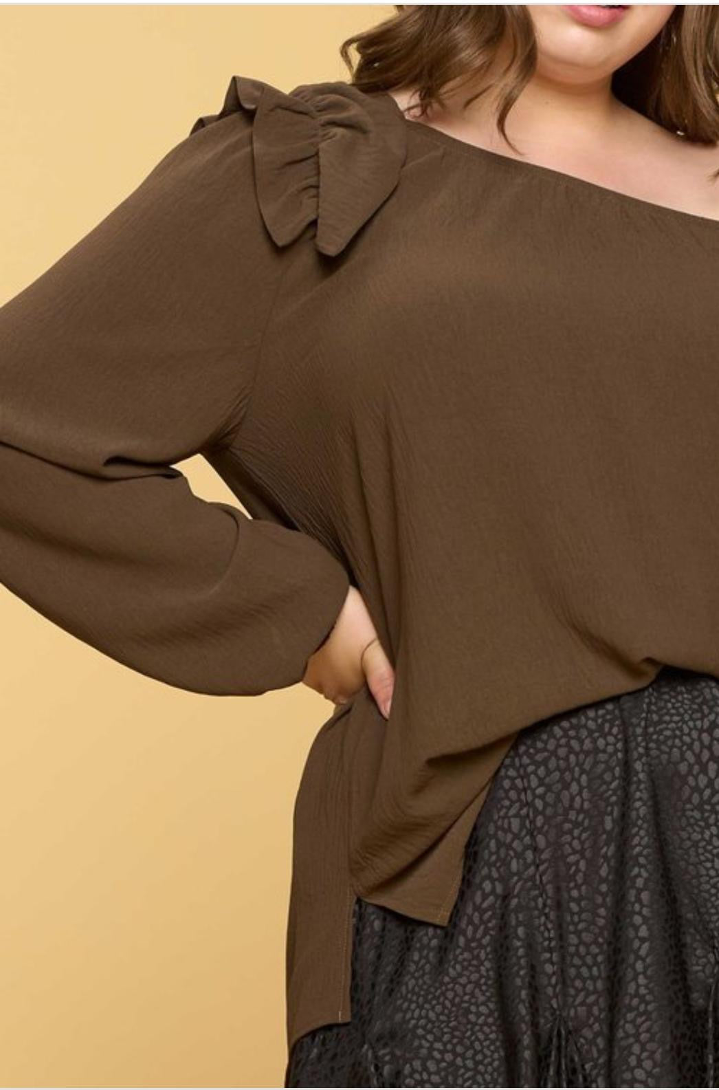 Ivy - Brown One Shoulder Top