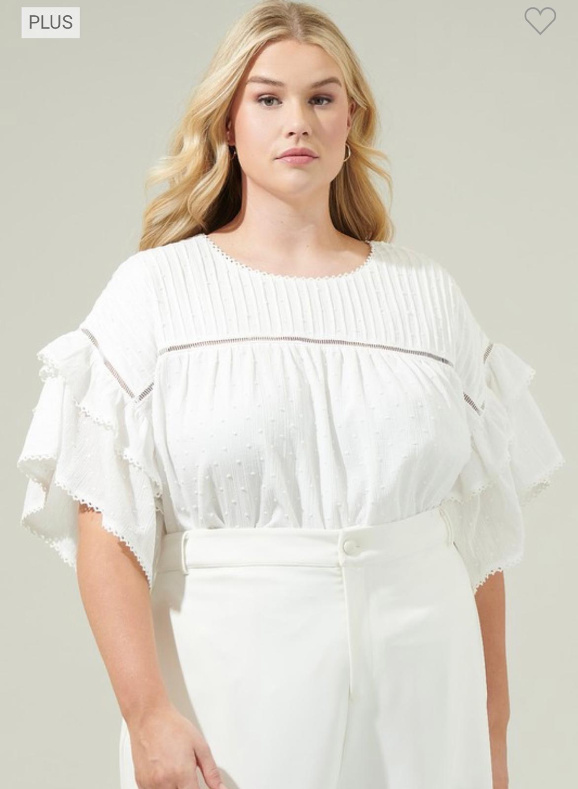 Elen - White Lace Ruffle Blouse