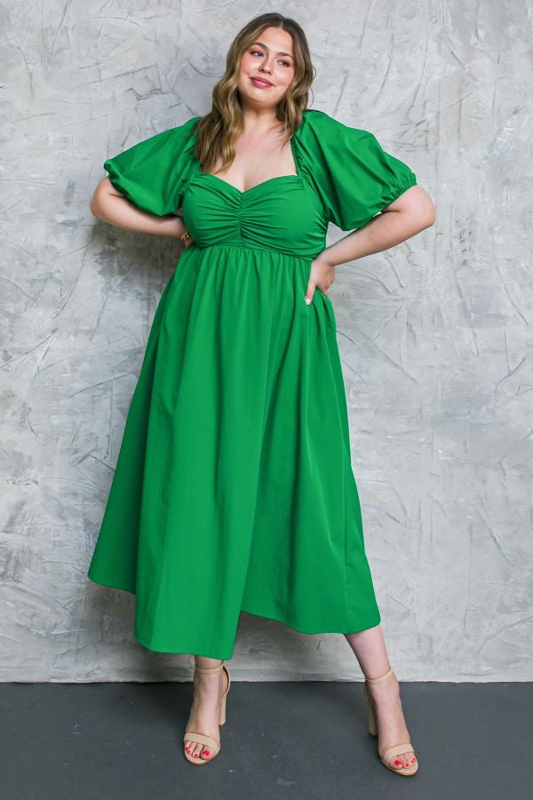 green dress for curvy figure Stunning Emerald Green Ruched Dress for Plus Size