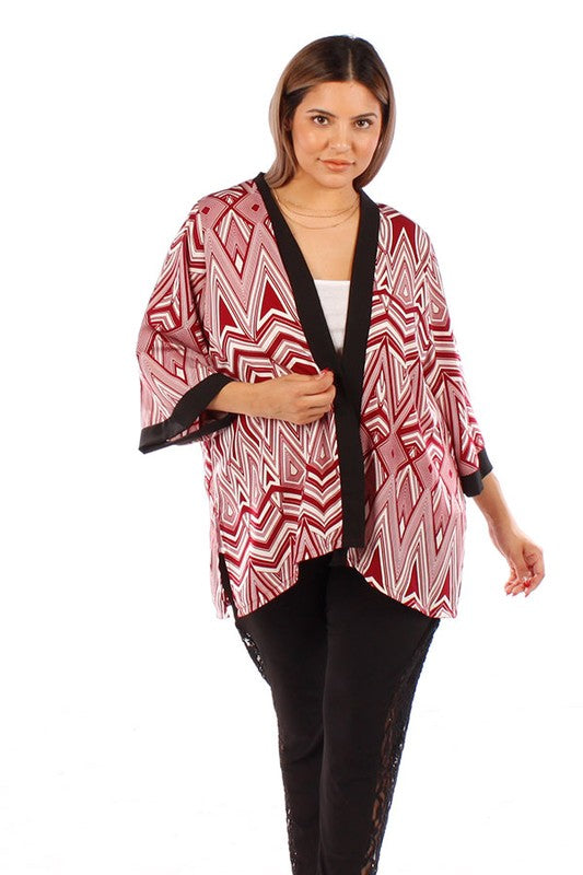 Extended Aliza-Burgundy/White Cardigan