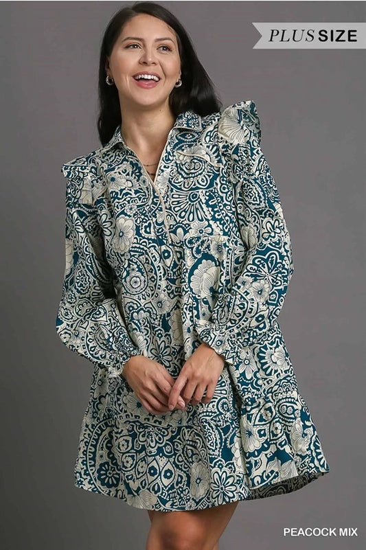 Scarlett- Peacock Mix Green Dress