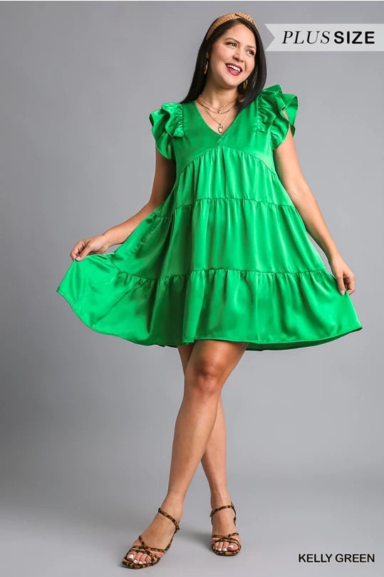 Maggie - Green Satin Dress