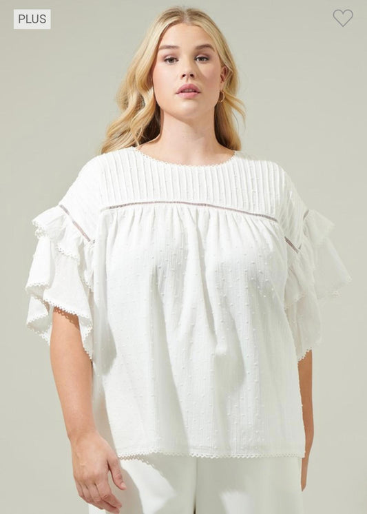 Elen - White Lace Ruffle Blouse