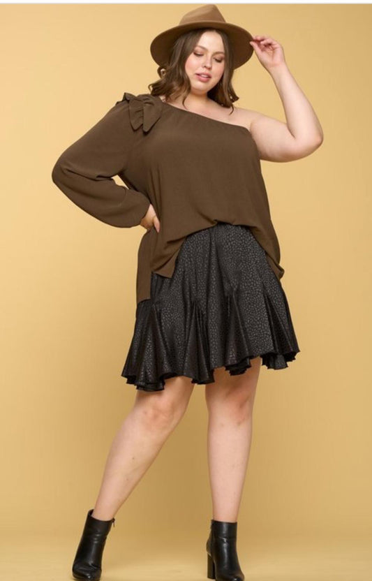 Ivy - Brown One Shoulder Top