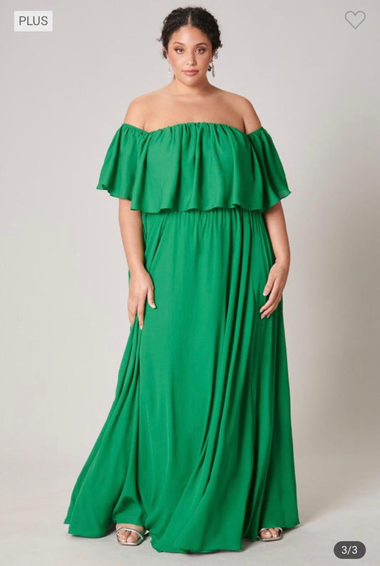 Harmonia - Green off shoulder Maxi Dress