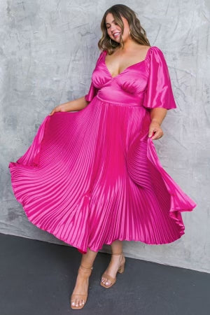 Fucsia - Pink Pleated Dress