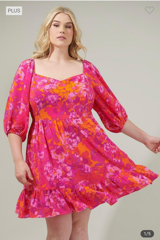 Larisa - Orange Pink Mini Dress