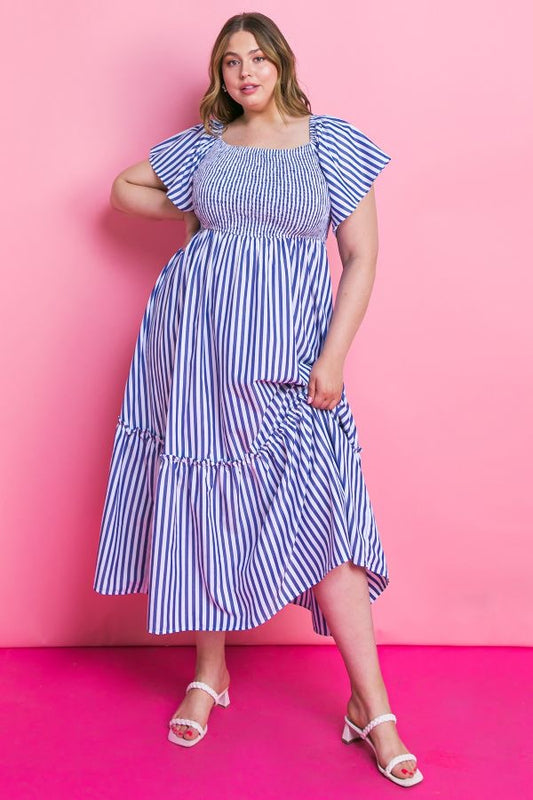 Serilda - Blue/White Stripes Dress